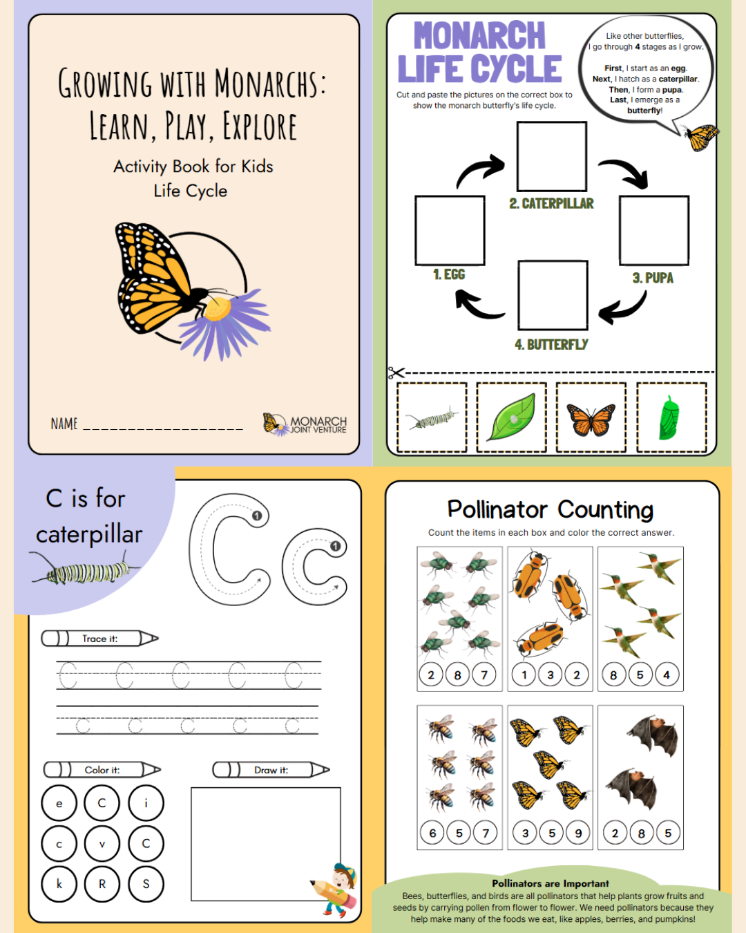 Growing With Monarchs: Learn, Play, Explore - Activity Book for Kids - Life Cycle - Hardcopy