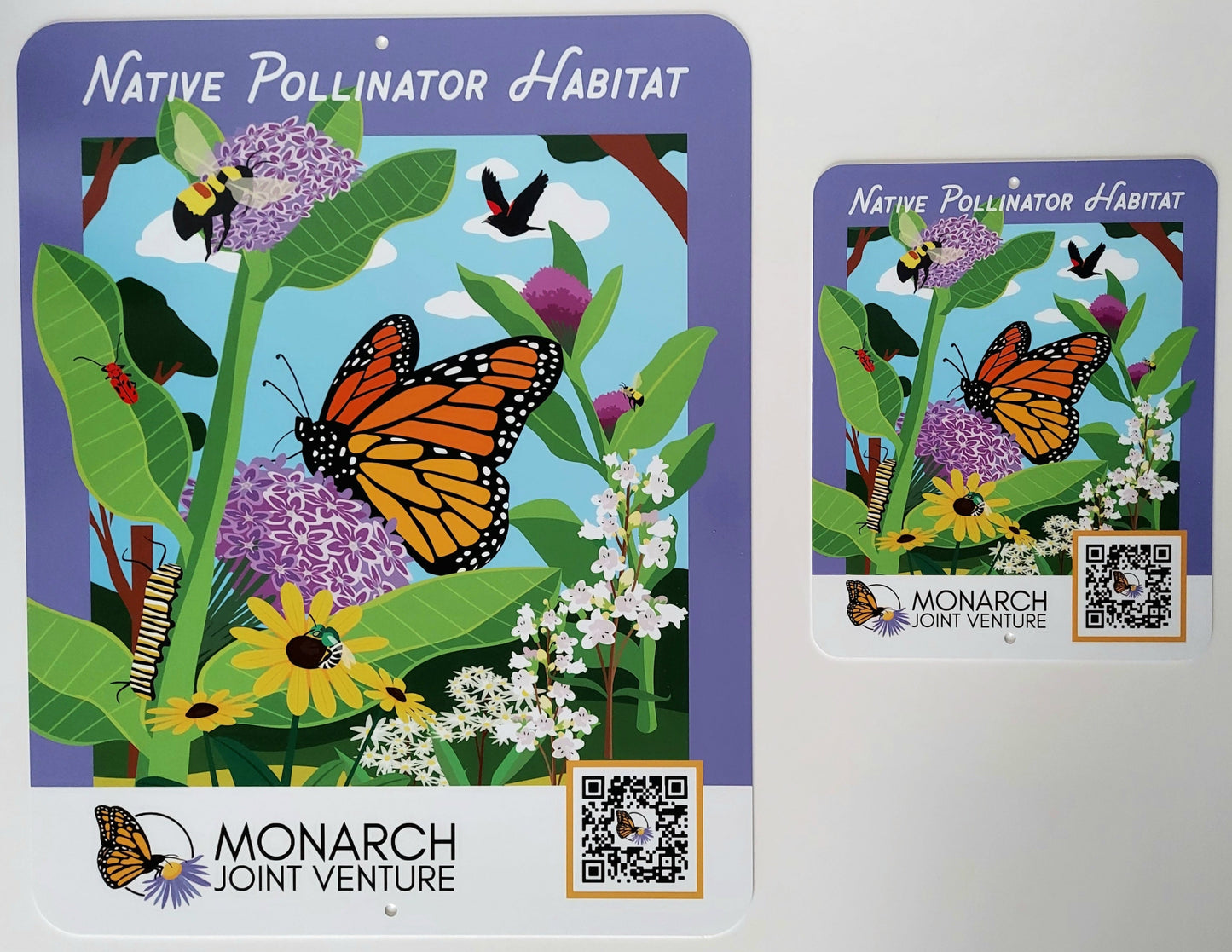 Large Native Polinator Habitat Sign Compared to Original Sign