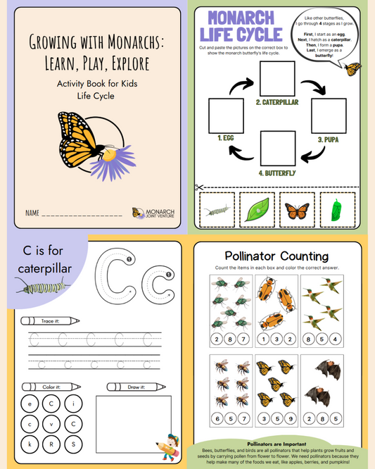 Growing With Monarchs: Learn, Play, Explore - Activity Book for Kids - Life Cycle - Hardcopy