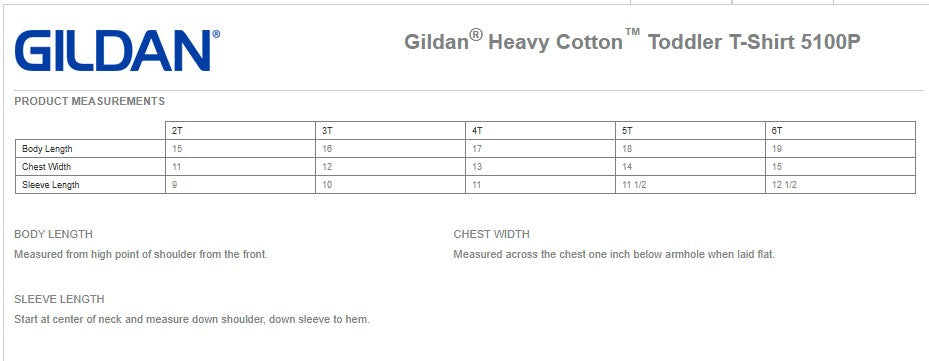 Toddler T-Shirt Size Chart