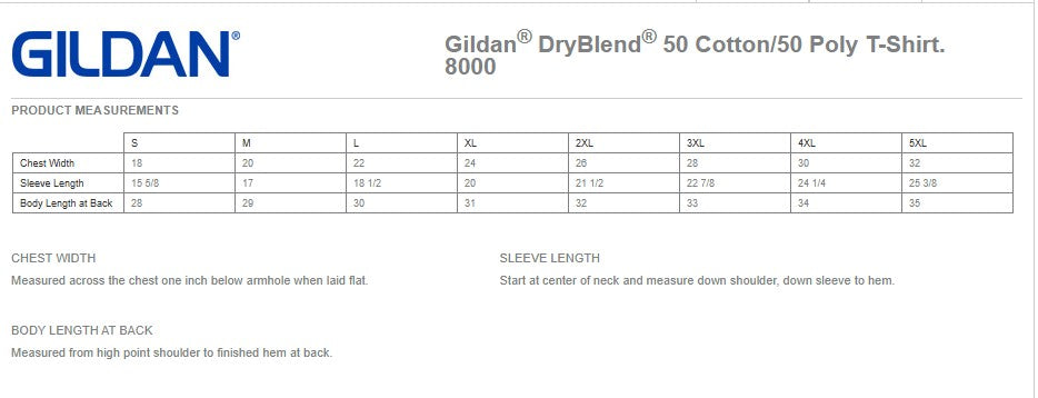 Unisex T-Shirt Size Chart