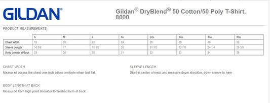 Unisex T-Shirt Size Chart