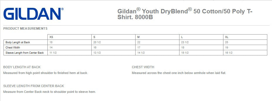 Youth T-Shirt Size Chart